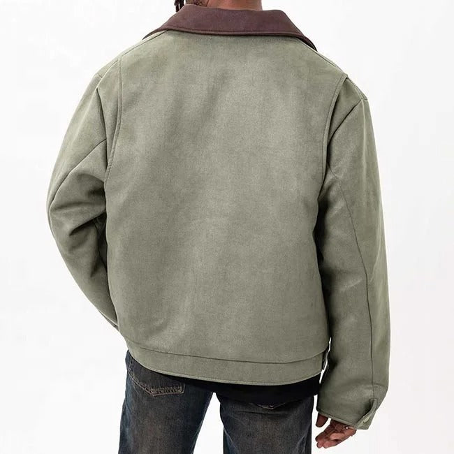 Light olive zip-front jacket with contrast collar