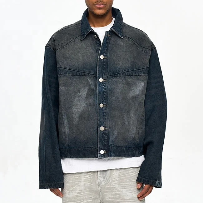 Dark blue denim jacket with panelled front