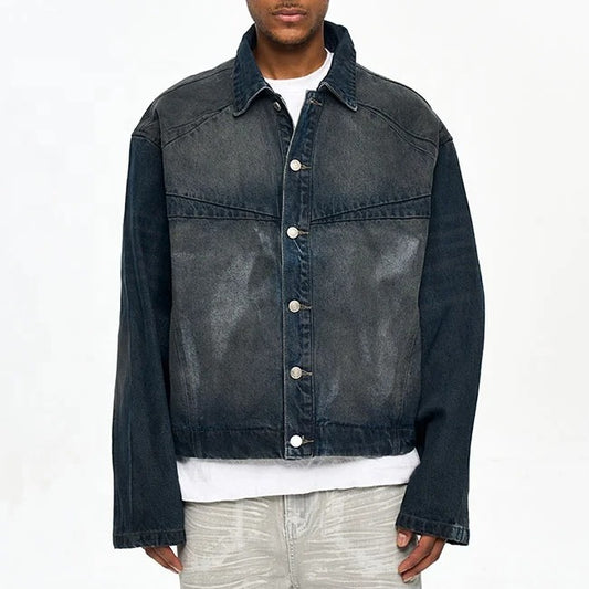 Dark blue denim jacket with panelled front