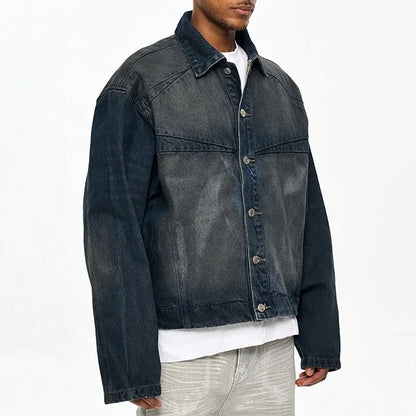 Dark blue denim jacket with panelled front