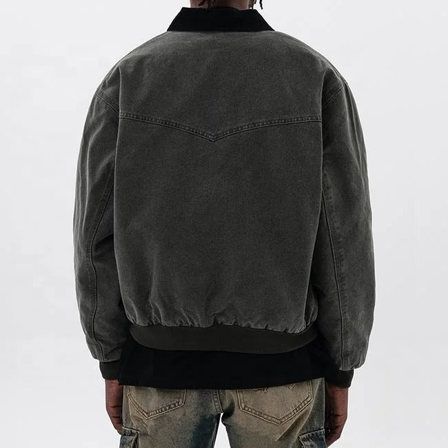 Dark grey zip-front jacket with contrast collar