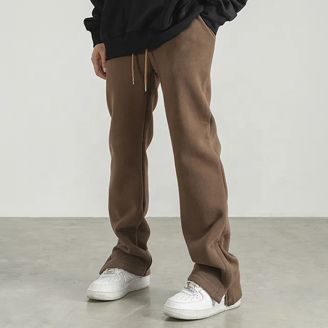 Brown straight-leg jogger trousers with drawstring waist