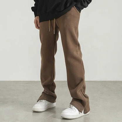 Brown straight-leg jogger trousers with drawstring waist
