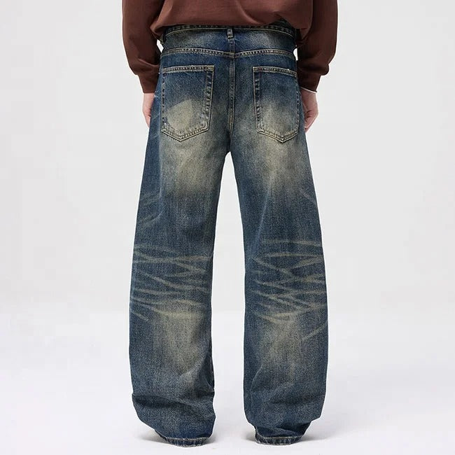 Blue wide-leg jeans with faded wash