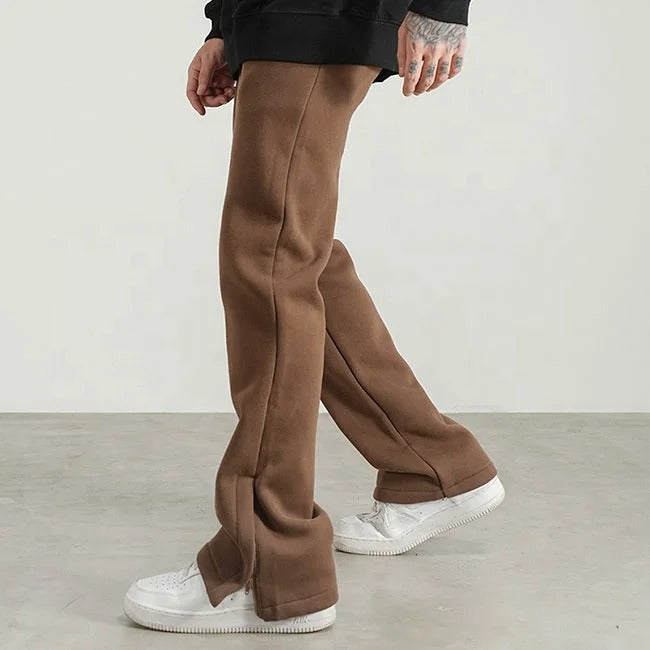 Brown straight-leg jogger trousers with drawstring waist