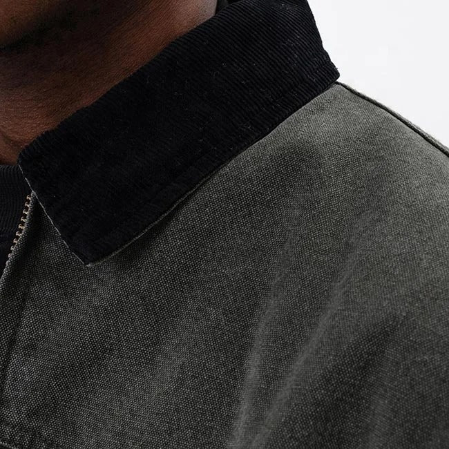 Dark grey zip-front jacket with contrast collar